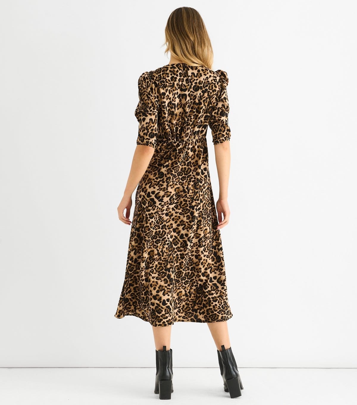 Gini London Women's Brown Leopard Print Puff Sleeve Midi Dress Gini London New Look - 4