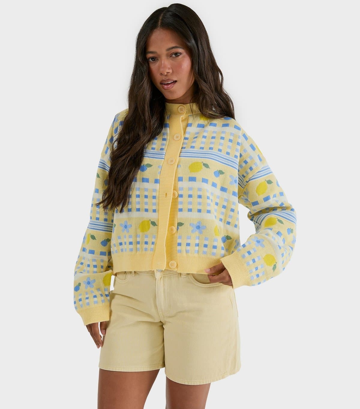 Skinnydip Women's Bright Yellow Lemon Pattern Striped Cardigan Skinnydip New Look