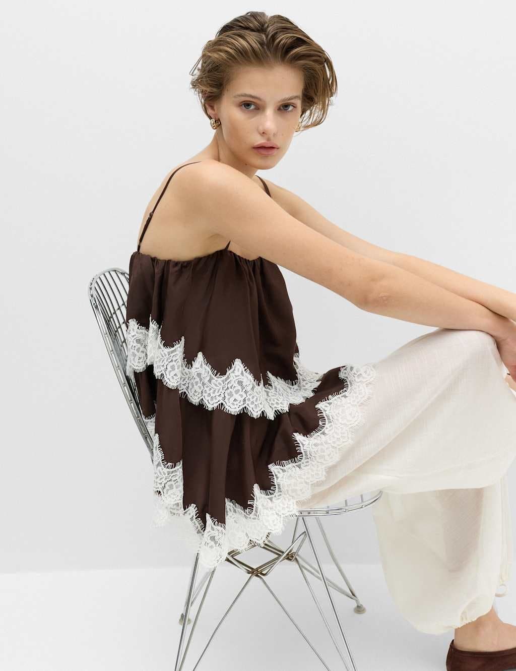 Marks & Spencer M&S Lace Detail Cami Top Chocolate