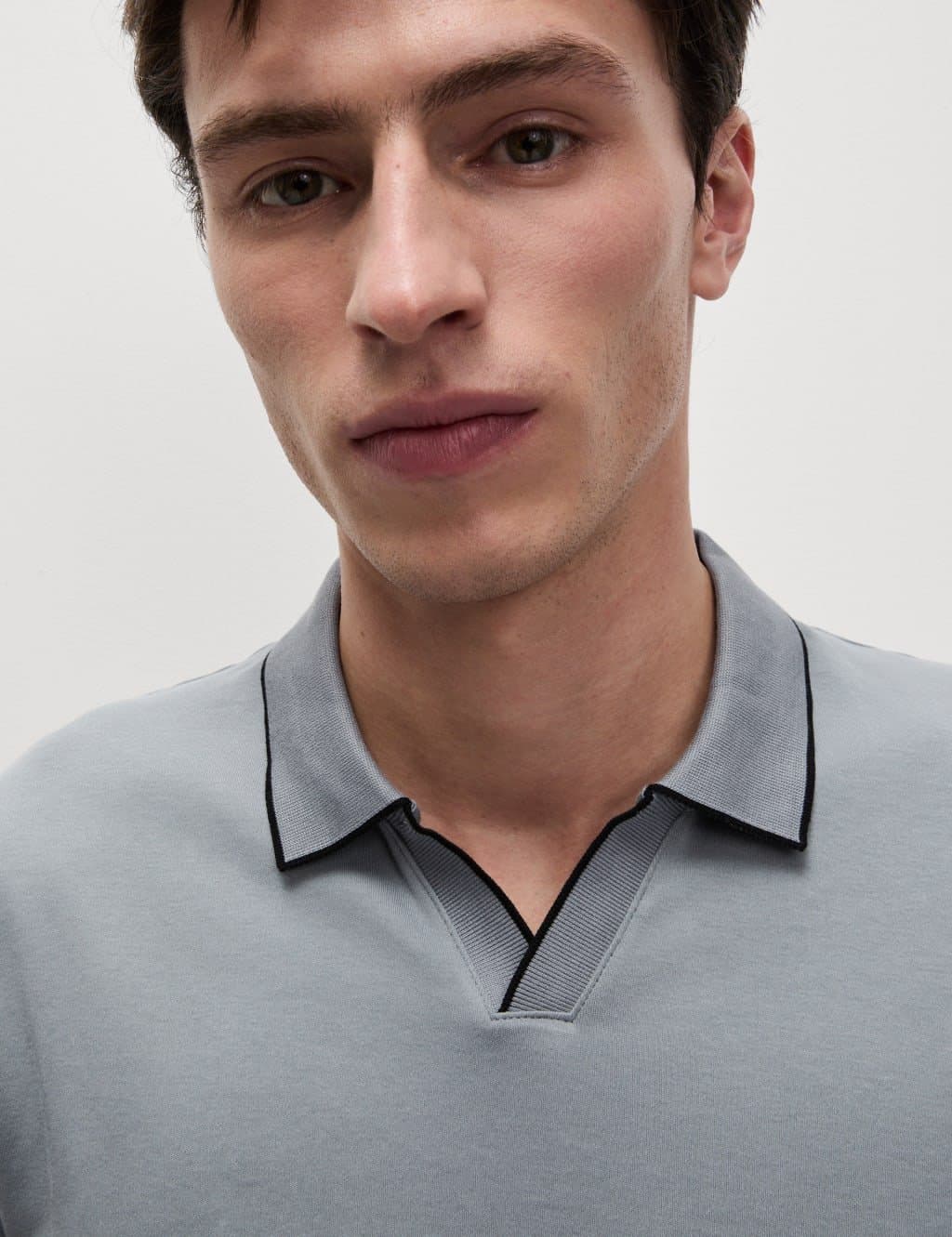 Marks & Spencer M&S Long Sleeve Polo Shirt in Steel