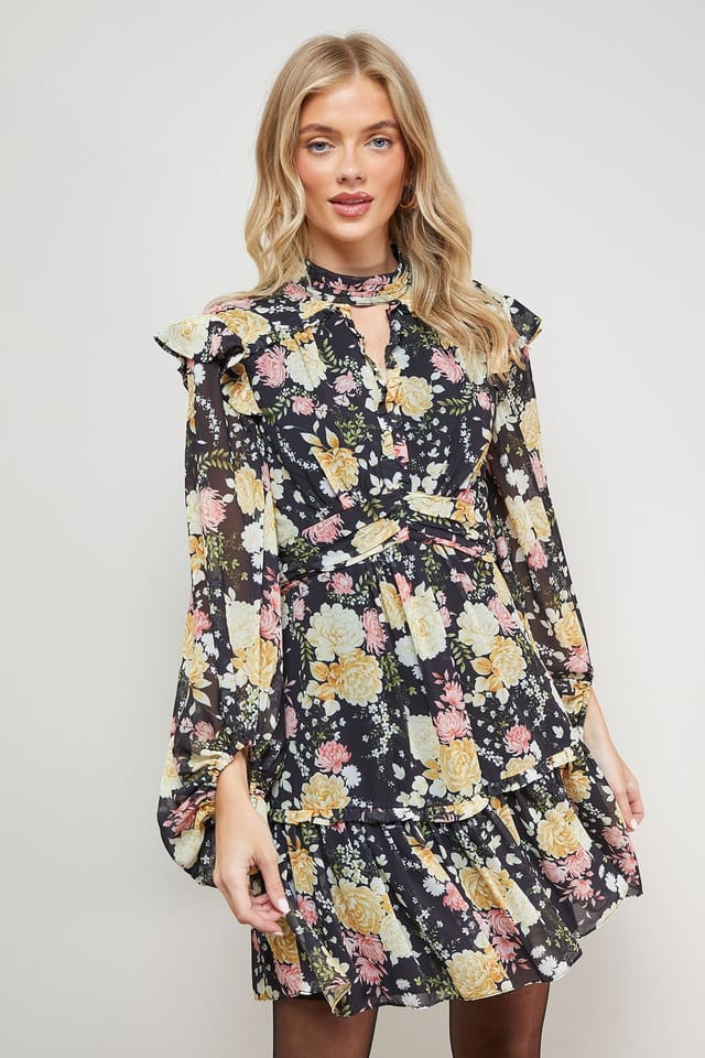 Oasis Oasis Women's Printed Ruched High Neck Mini Fit & Flare Dress - 2