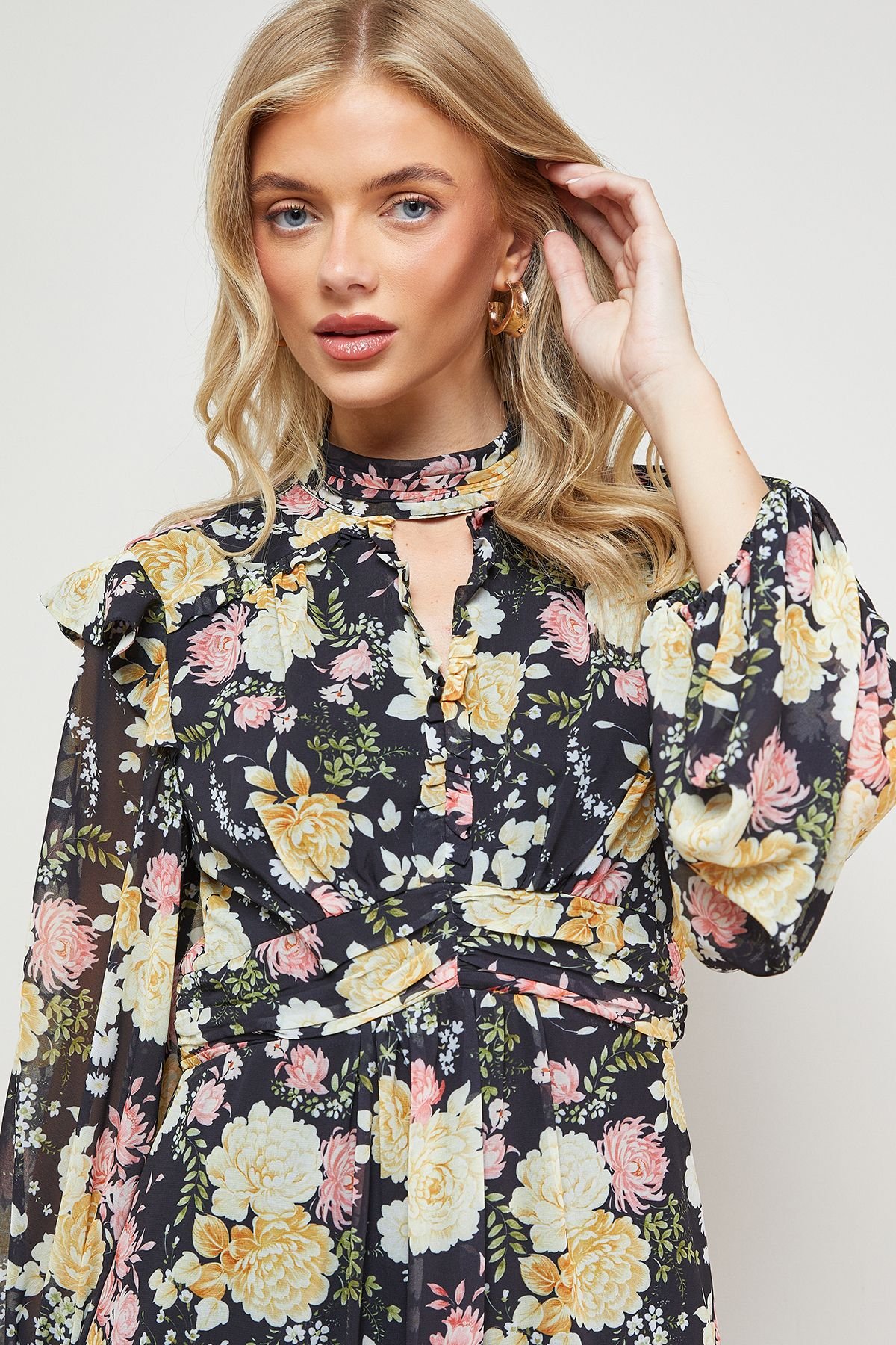 Oasis Oasis Women's Printed Ruched High Neck Mini Fit & Flare Dress - 3