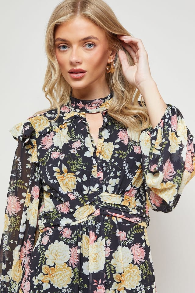 Oasis Oasis Women's Printed Ruched High Neck Mini Fit & Flare Dress - 3