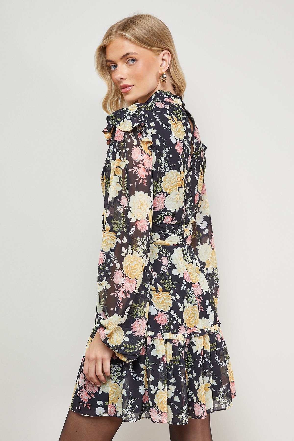 Oasis Oasis Women's Printed Ruched High Neck Mini Fit & Flare Dress - 4