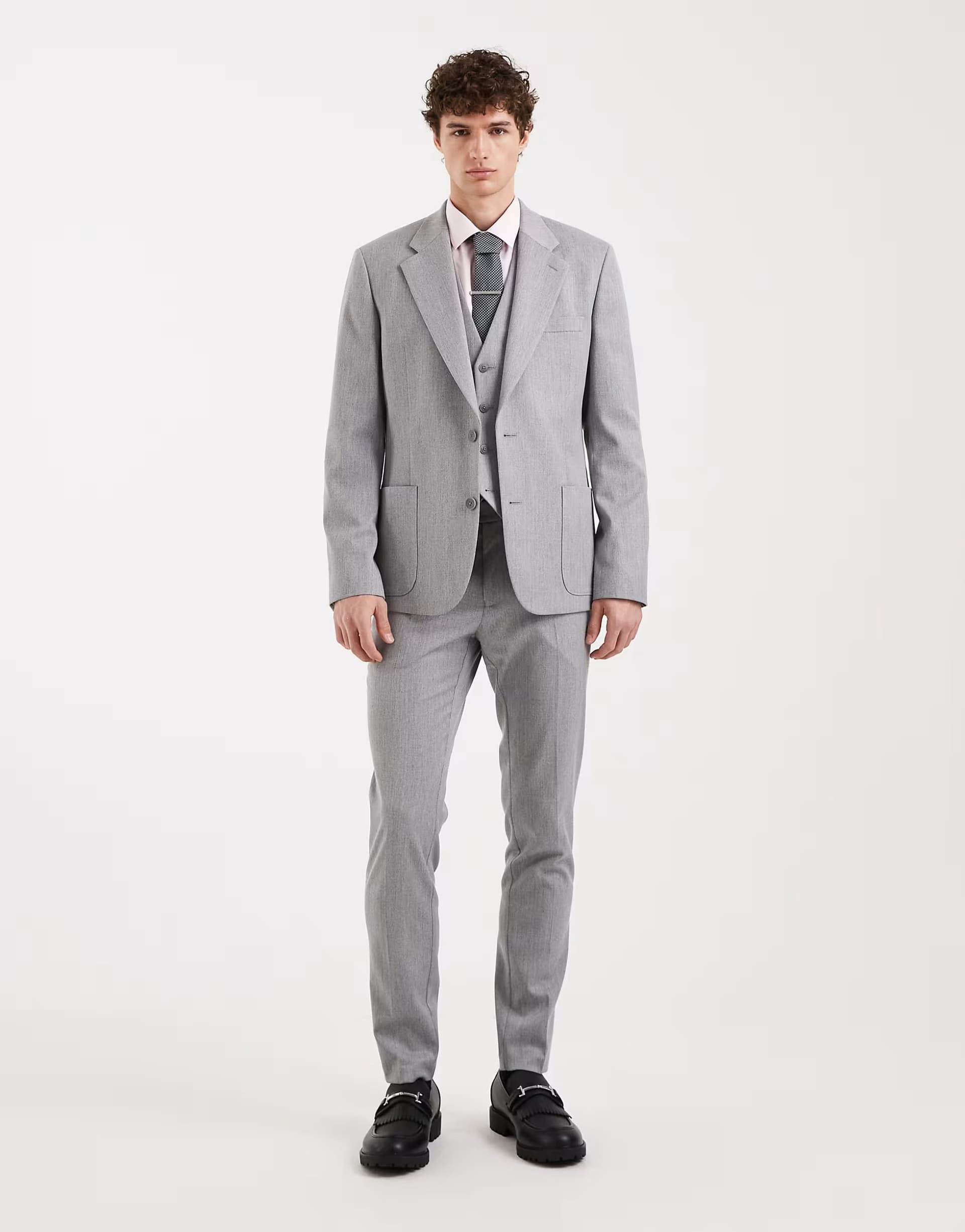 ASOS ASOS DESIGN skinny suit trousers in grey wool look herringbone