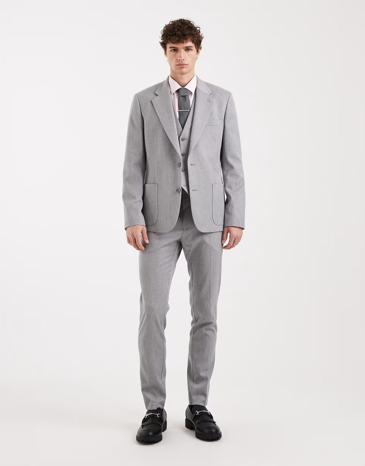 ASOS ASOS DESIGN skinny suit trousers in grey wool look herringbone - 1
