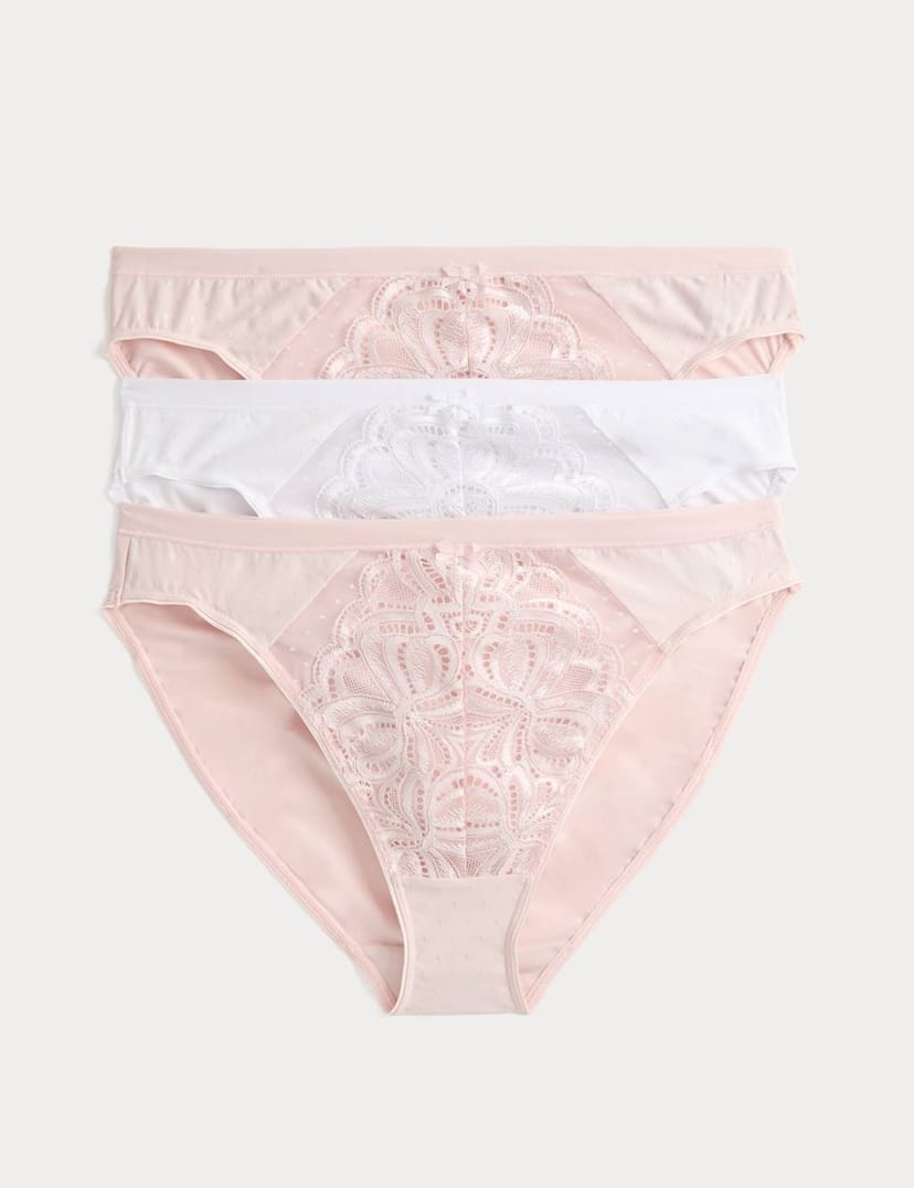 Marks & Spencer M&S 3pk Amelia Lace High Leg Knickers Cool Pink - 1