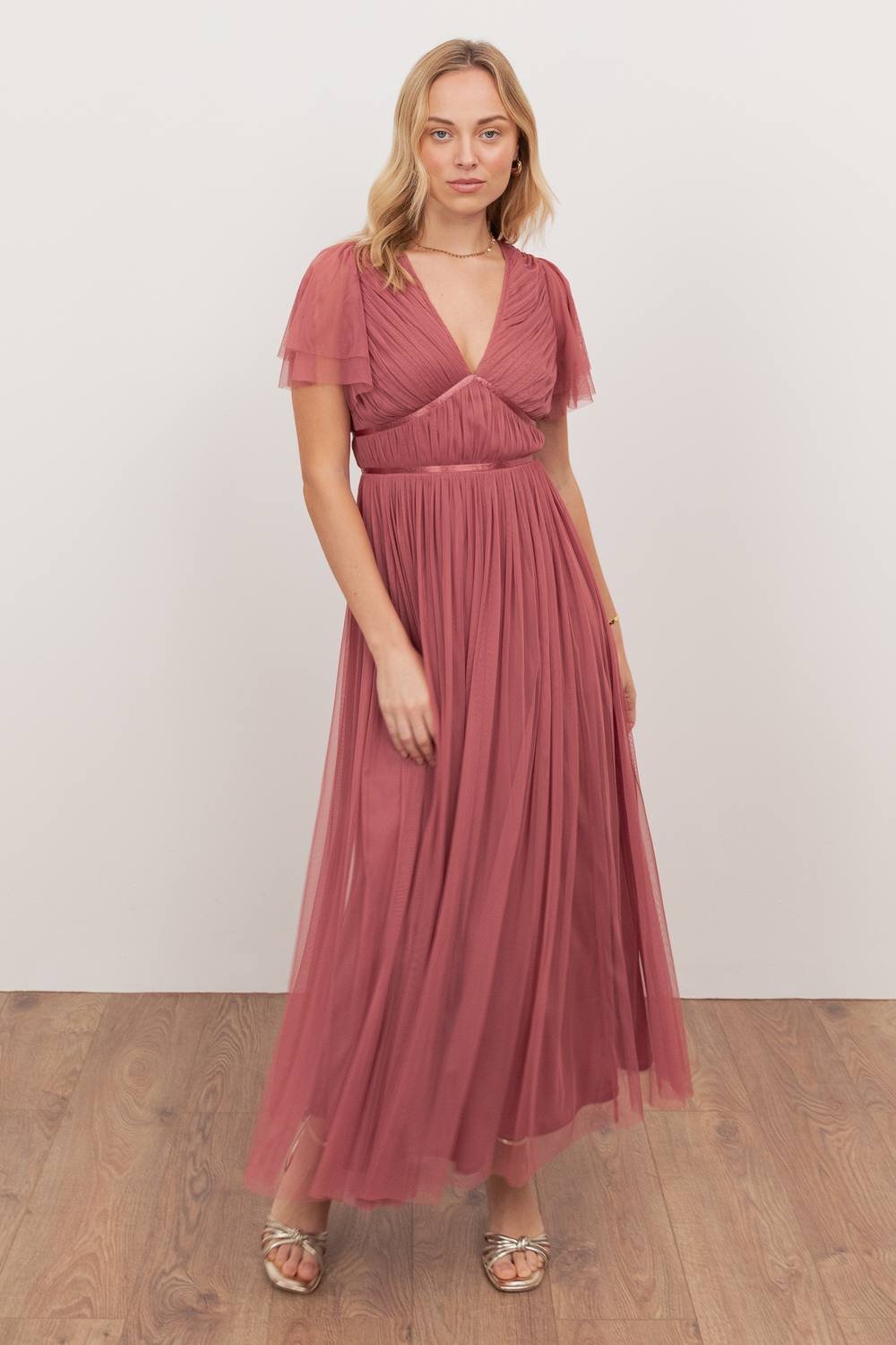 Anaya with Love Anaya with Love Women's Ribbon Detail V Neck Short Sleeve Midi Dress in Pink - 2