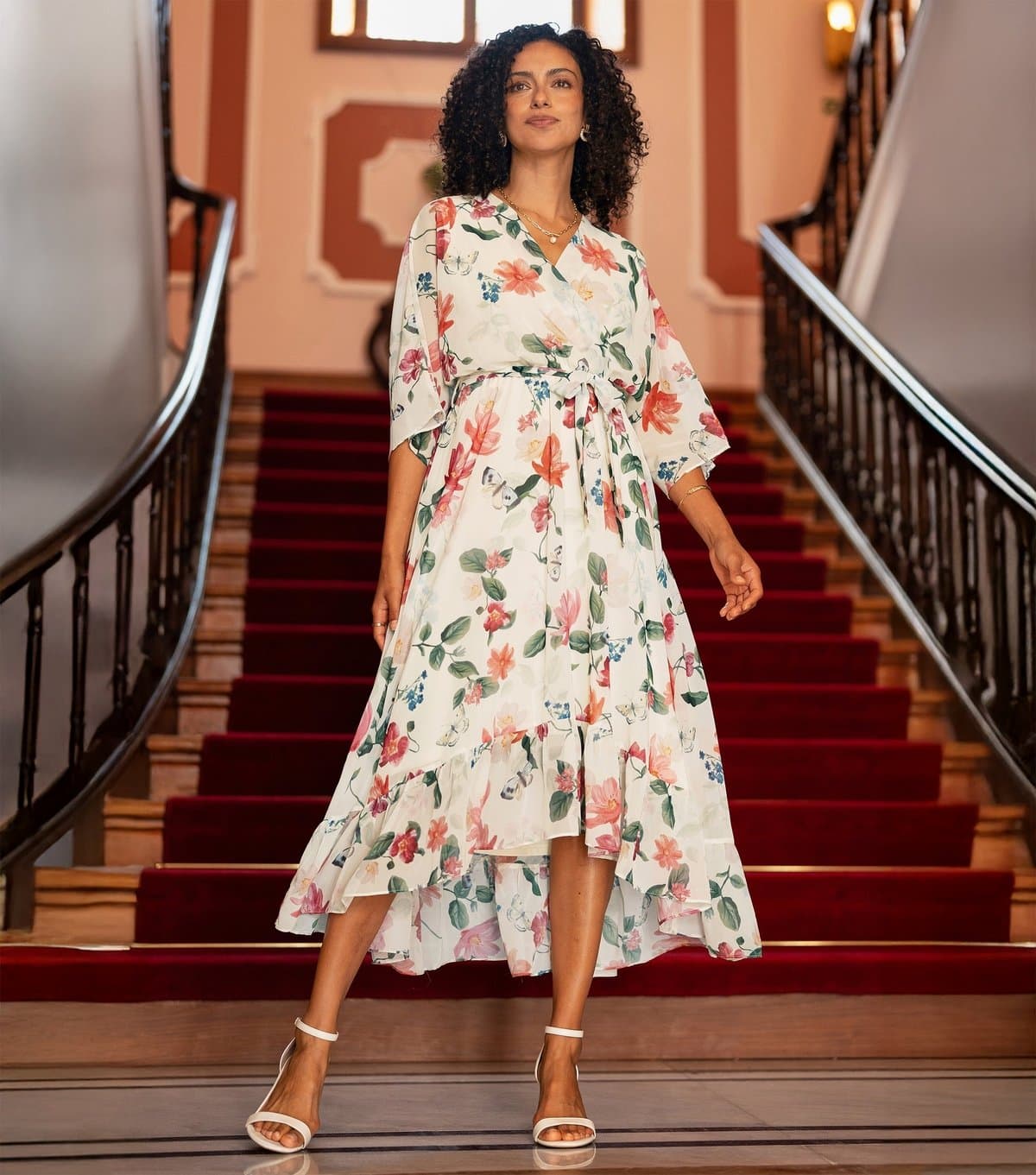 Yumi Women's Off White Floral Print Wrap Dress Yumi New Look