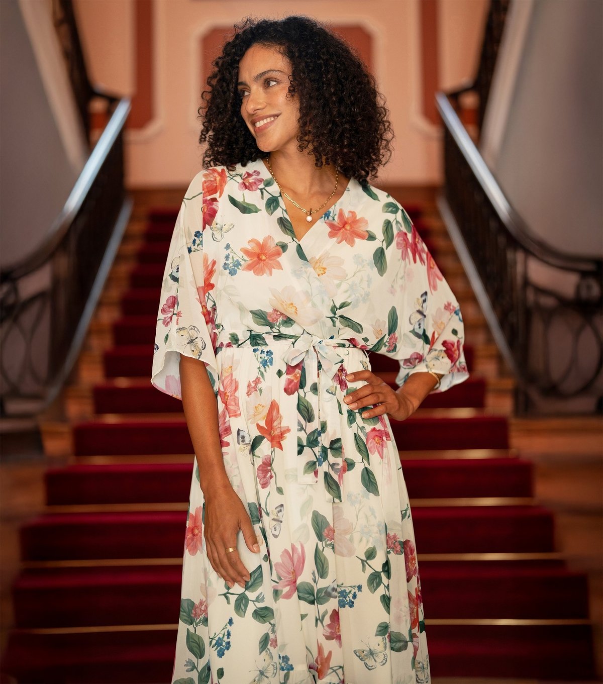 Yumi Women's Off White Floral Print Wrap Dress Yumi New Look - 2