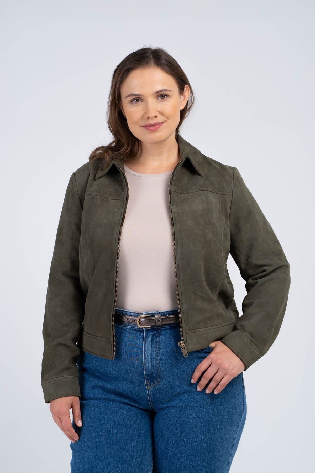 Kettlewell Kettlewell Women's Harper Suede Bomber Jacket in Dark Olive