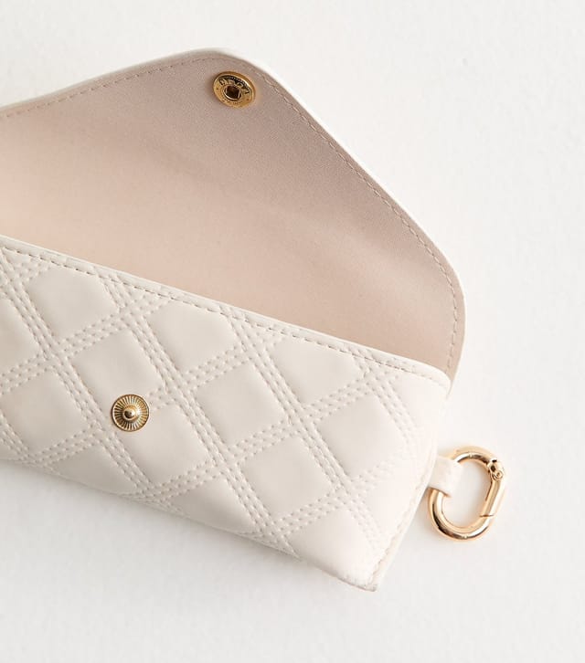 New Look Cream Quilted Hardshell Popper Sunglasses Case New Look - 2