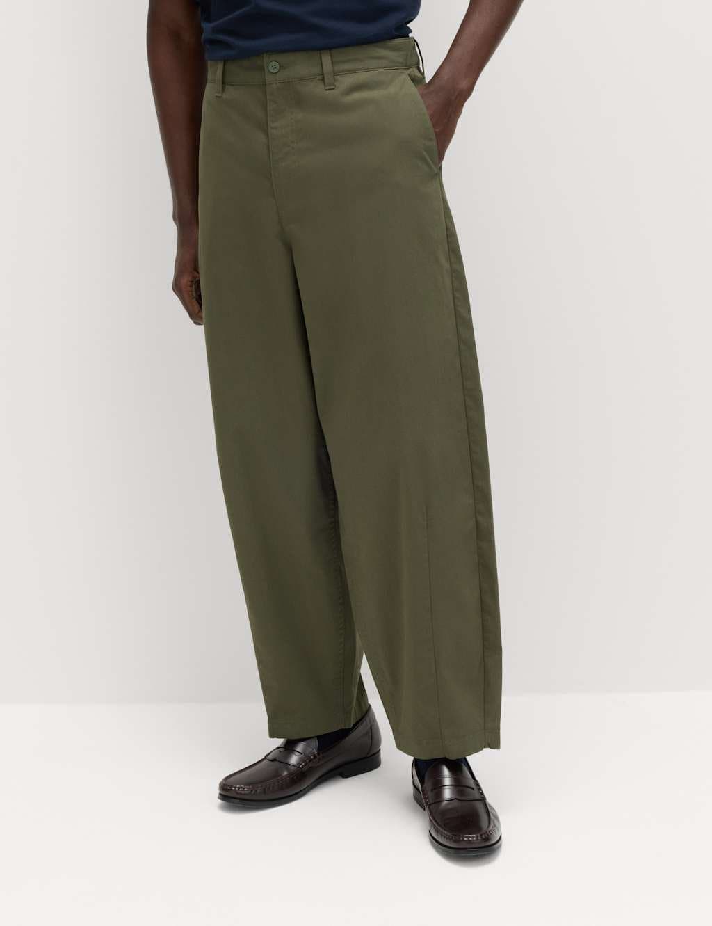 Marks & Spencer M&S Barrel Fit Trousers Dark Khaki