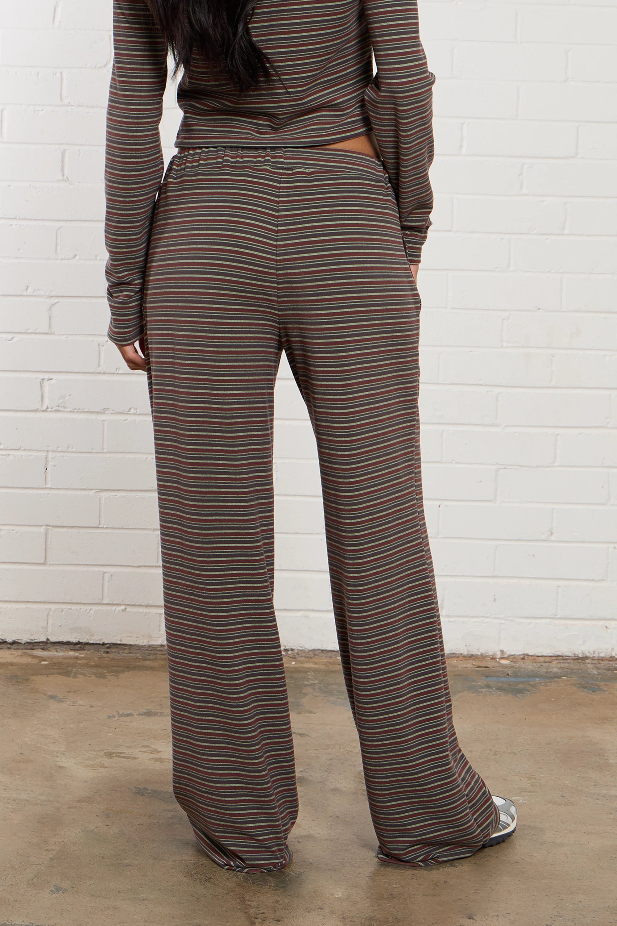 Kaiia Kaiia Striped Fleece Wide Leg Trousers Brown Multi - 4
