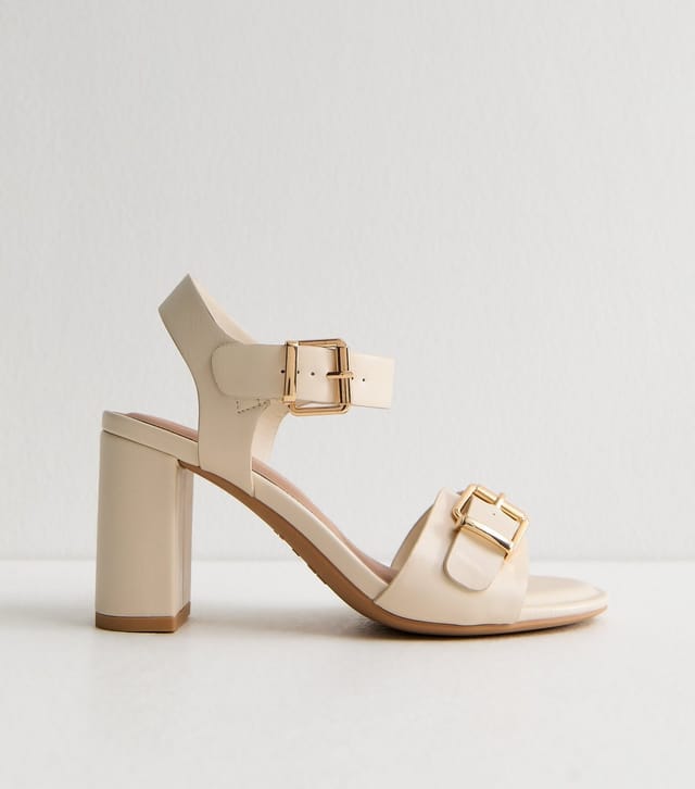 New Look Women's Wide Fit Off White Double Buckle Block Heel Sandals Vegan New Look - 2