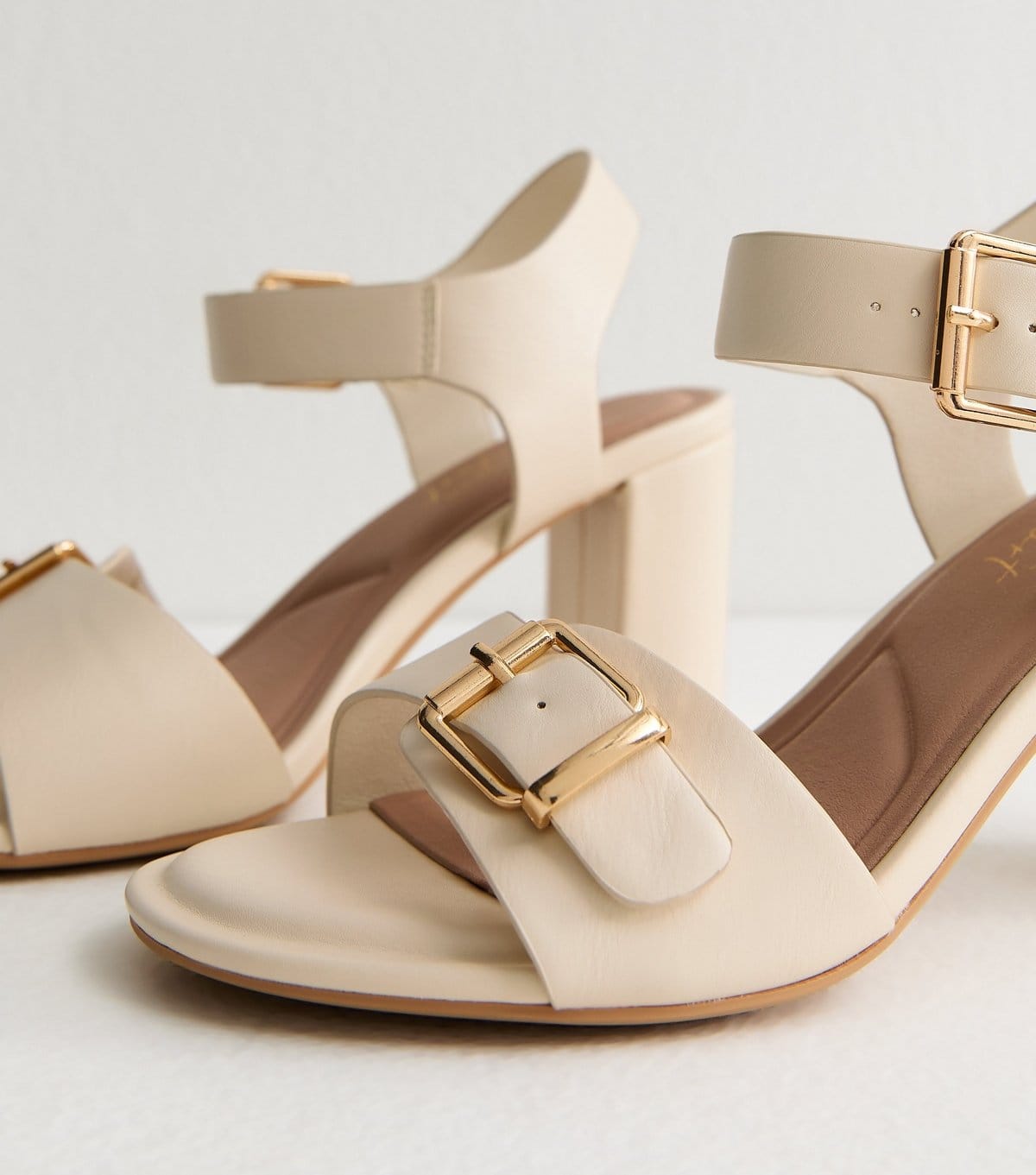 New Look Women's Wide Fit Off White Double Buckle Block Heel Sandals Vegan New Look - 4