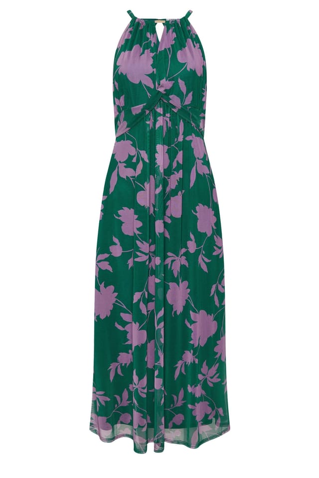 M&Co M&Co Women's Petite Mesh Halter Neck Maxi Dress in Teal - 2