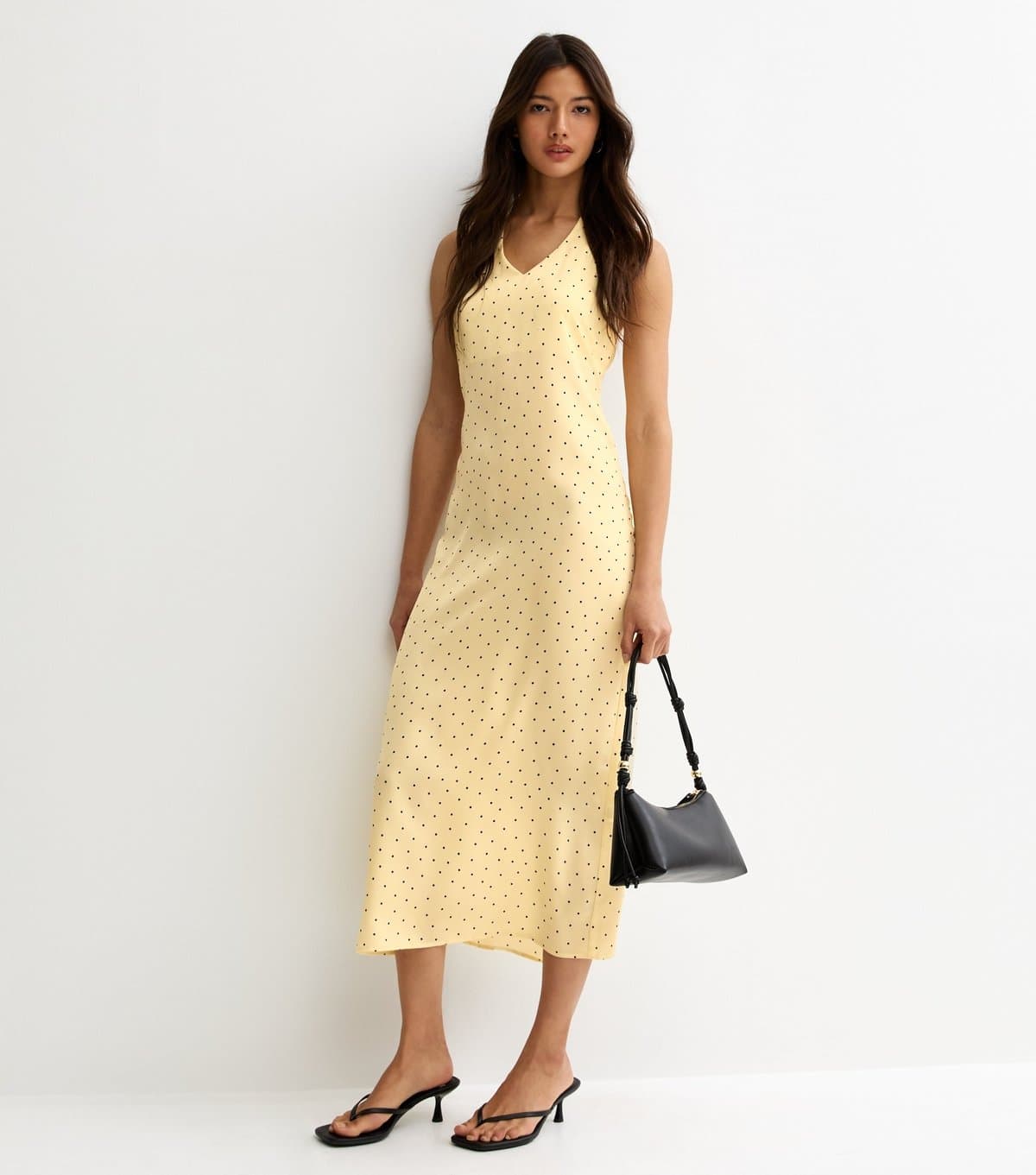 New Look Women's Yellow Spot Print Cowl Neck Halter Satin Midi Dress New Look