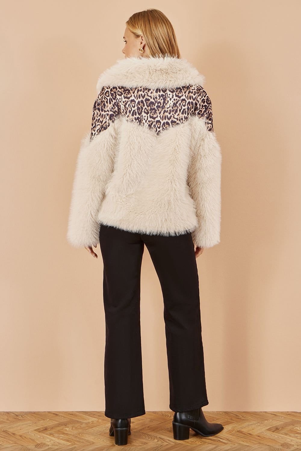 Yumi Yumi Women's Cream & Brown Biker Jacket With Leopard Print - 4