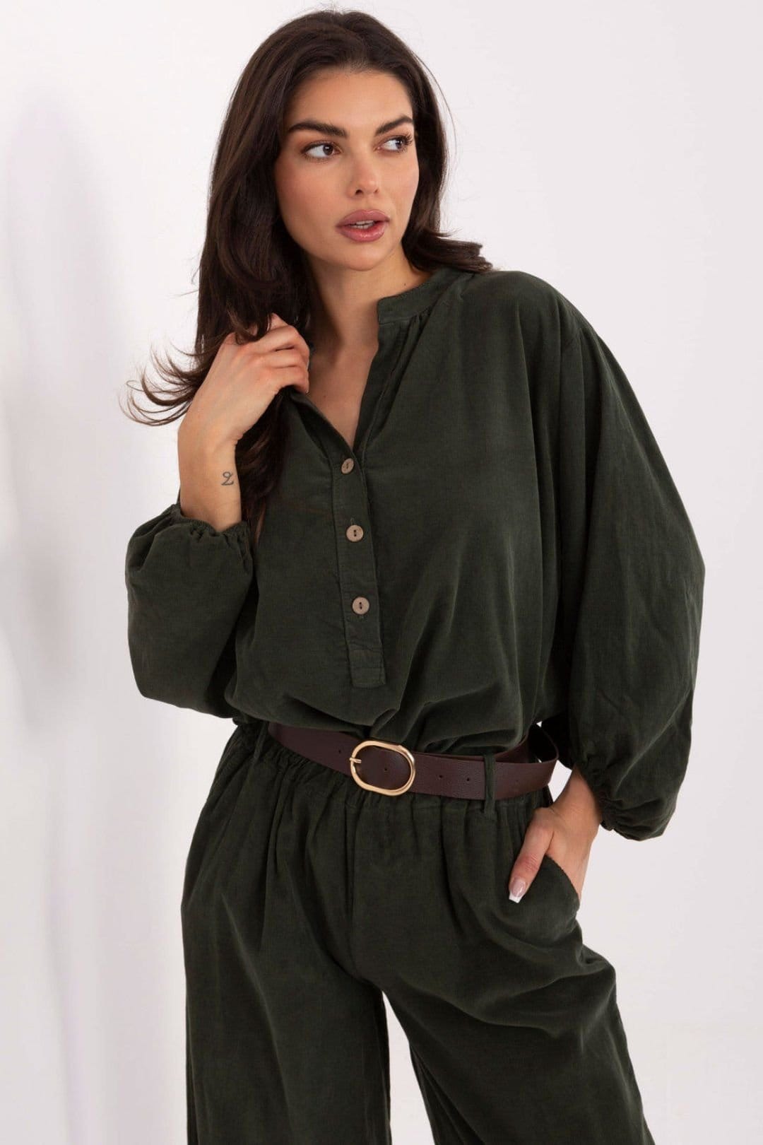 Love Lace Green Polyester Heart Neck Blouse