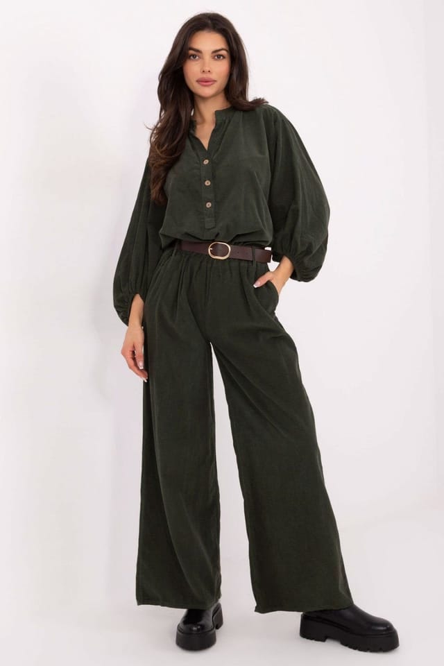 Love Lace Love Lace Women's Heart Neck Long Puff Sleeve Casual Blouse in Green - 2