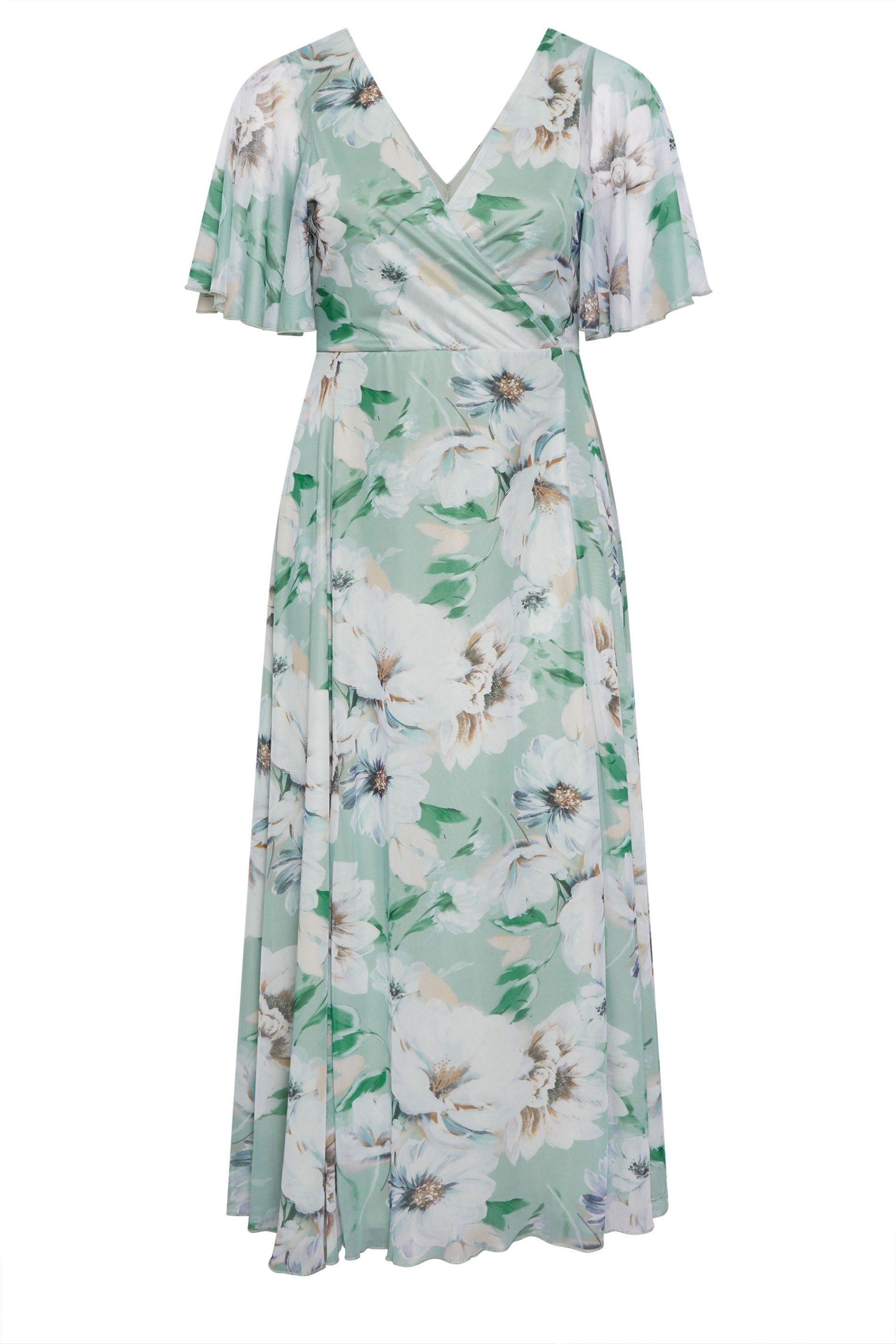 Yours Yours Women's Floral Wrap Mesh Dress in Light Green - 2