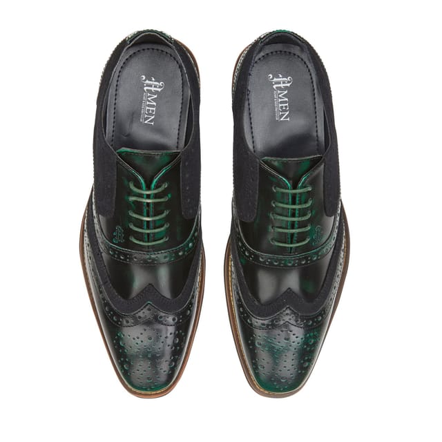 Amen Shoes Amen Shoes Men's Wexford Leather Two Tone Brogue Shoes in Green - 3