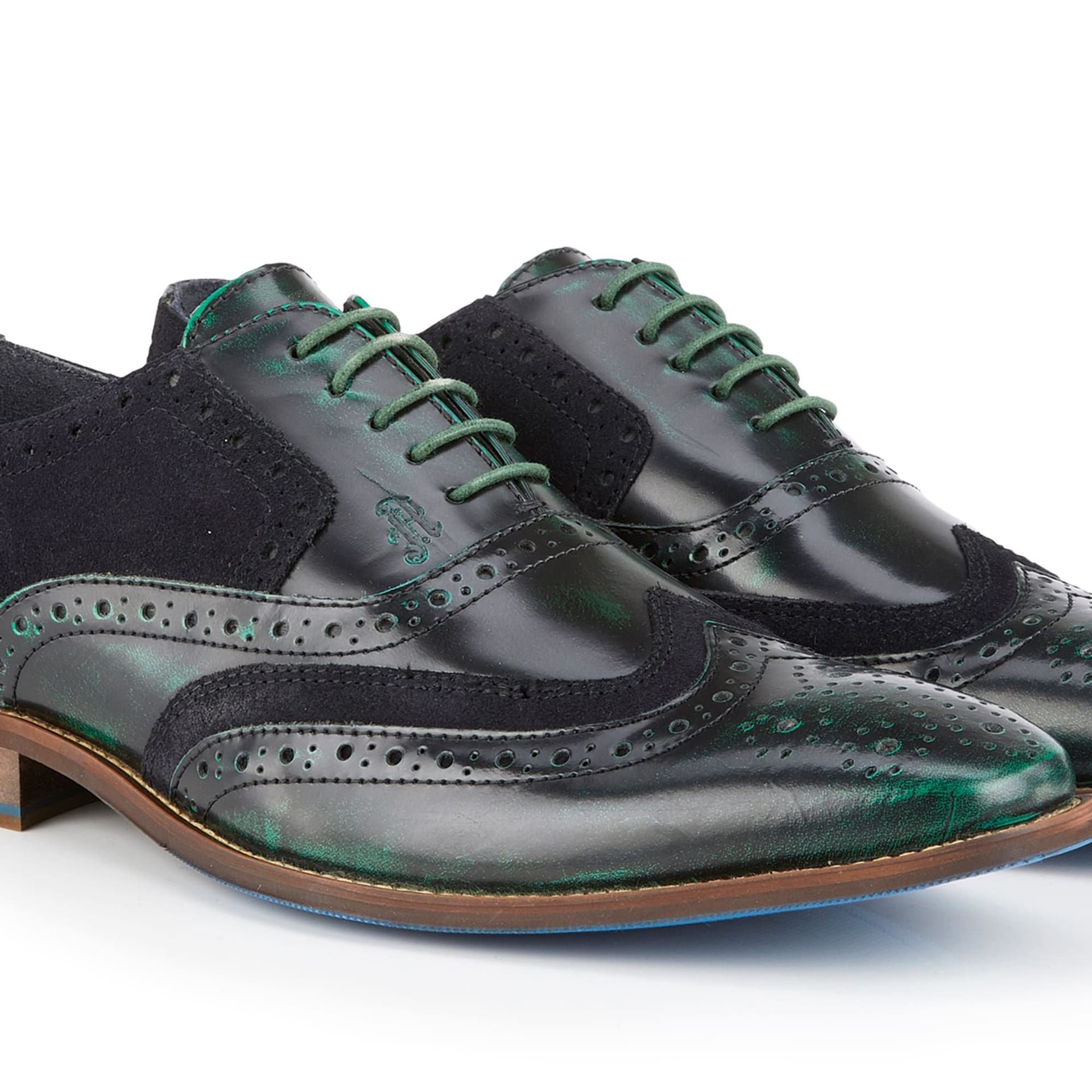 Amen Shoes Amen Shoes Men's Wexford Leather Two Tone Brogue Shoes in Green - 4