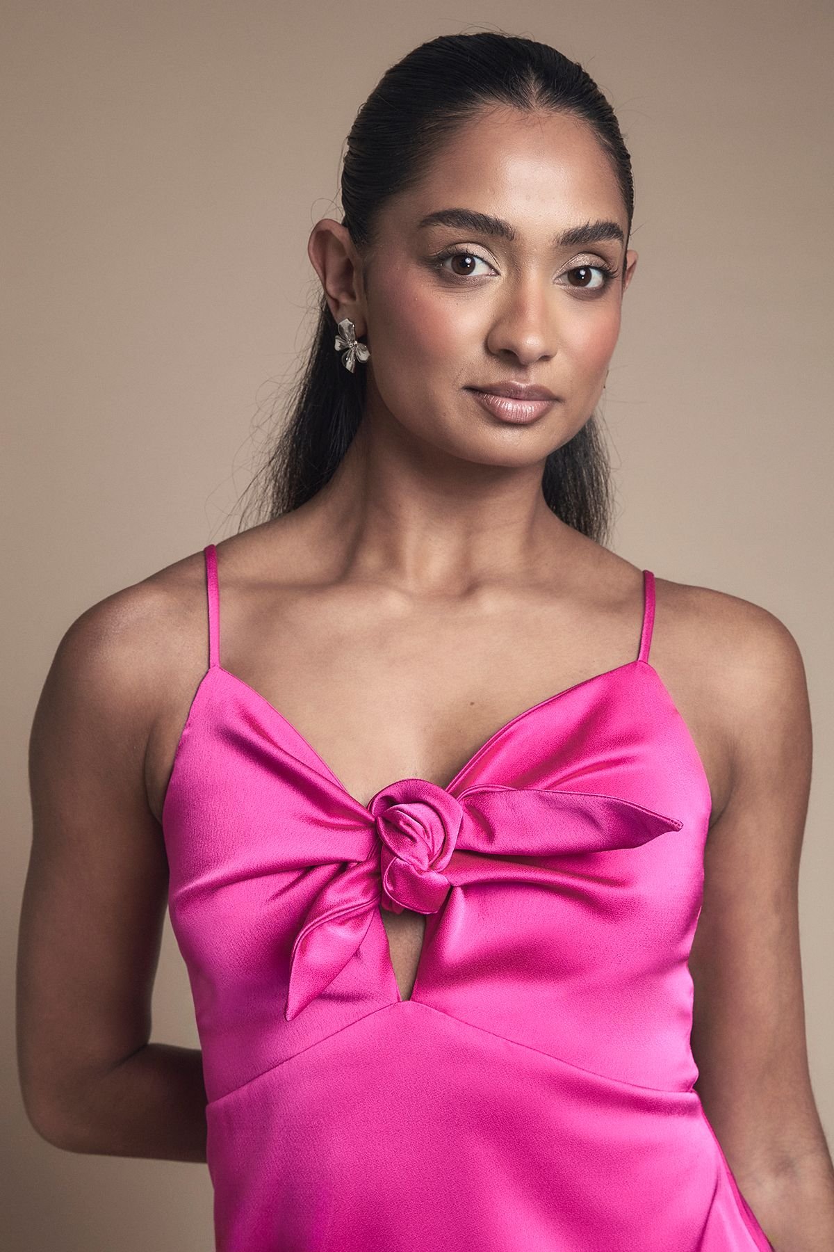 Oasis Oasis Women's Strappy Tie Detail Bridesmaid Dress in Bright Pink - 4