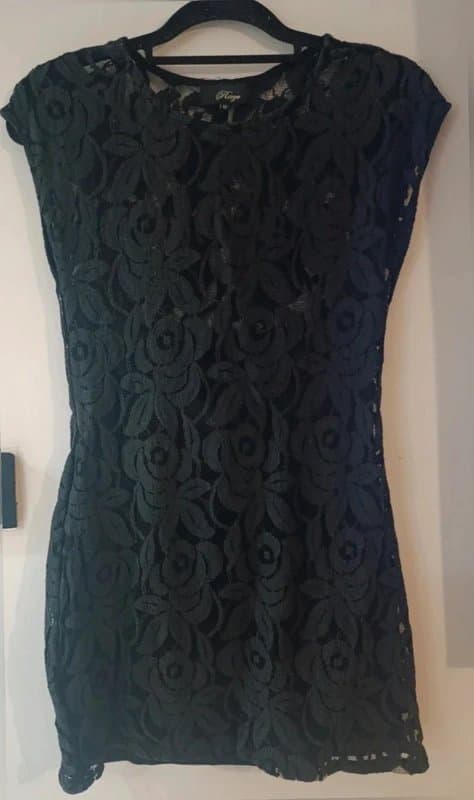 Rage Black Lace mini Dress UK 12 Sheer Top Lined Skirt Party Evening Date Night