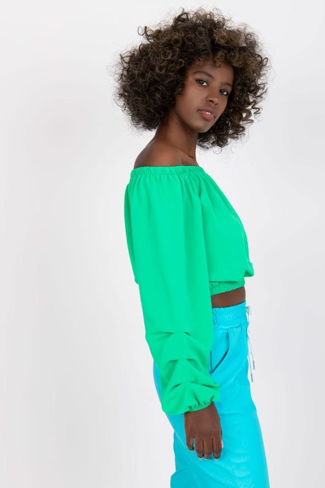 Love Lace Love Lace Women's Shoulder Cut Long Wide Sleeve Blouse in Green - 2