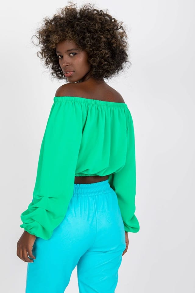 Love Lace Love Lace Women's Shoulder Cut Long Wide Sleeve Blouse in Green - 3
