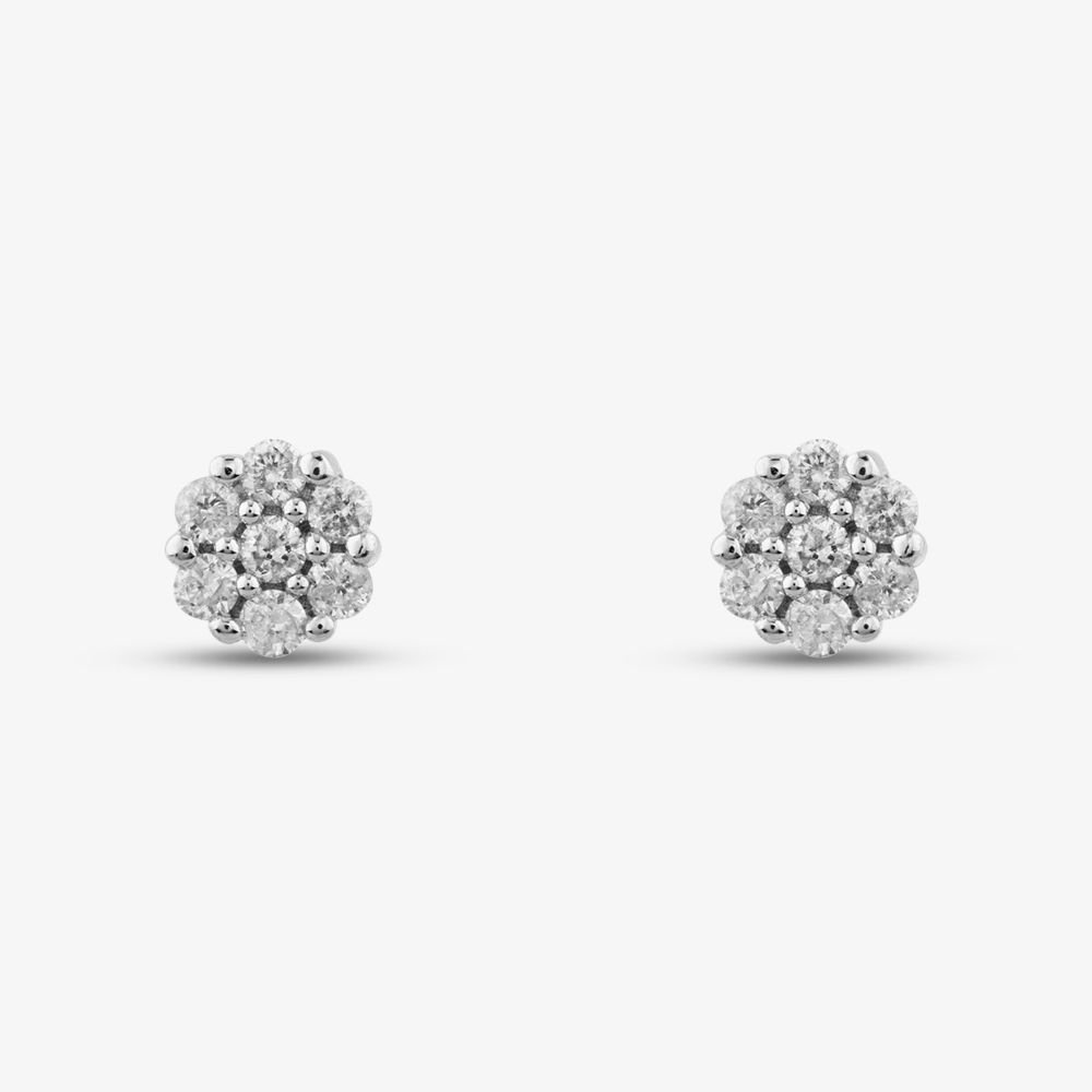 T.H.Baker T.H.Baker Women's 9ct White Gold 0.12ct Diamond Flower Stud Earrings TH0123647 in Silver - 2