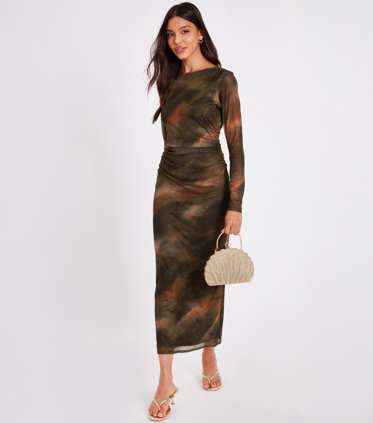 Quiz Women's Khaki Pattern Mesh Maxi Dress Quiz New Look - 2