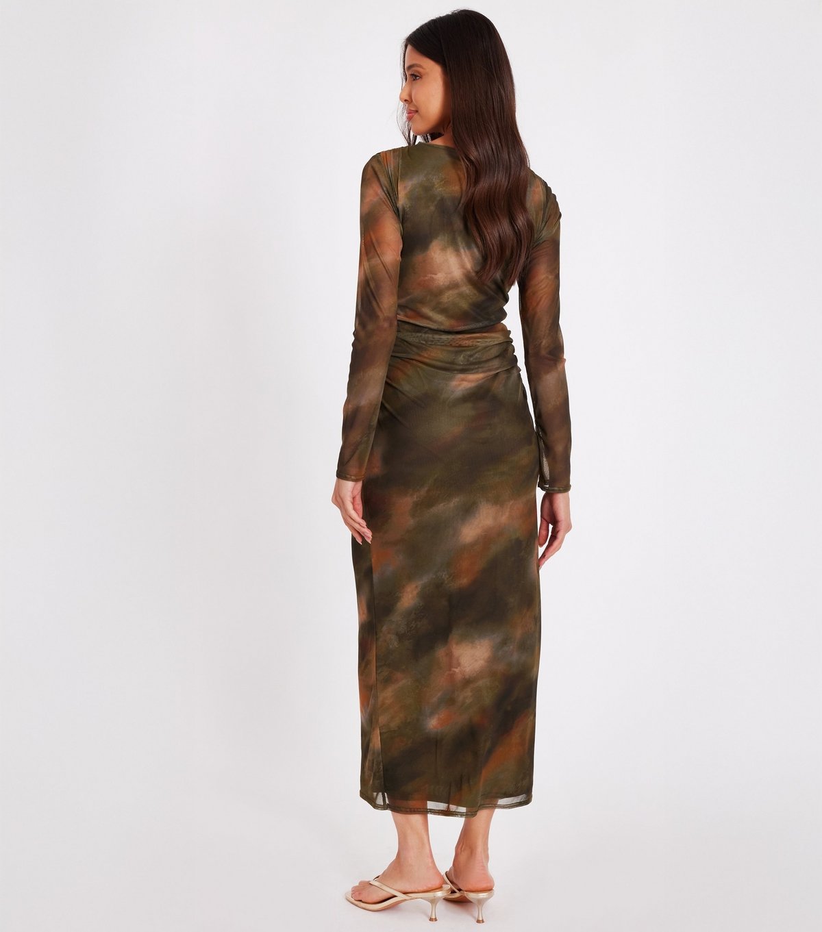 Quiz Women's Khaki Pattern Mesh Maxi Dress Quiz New Look - 3