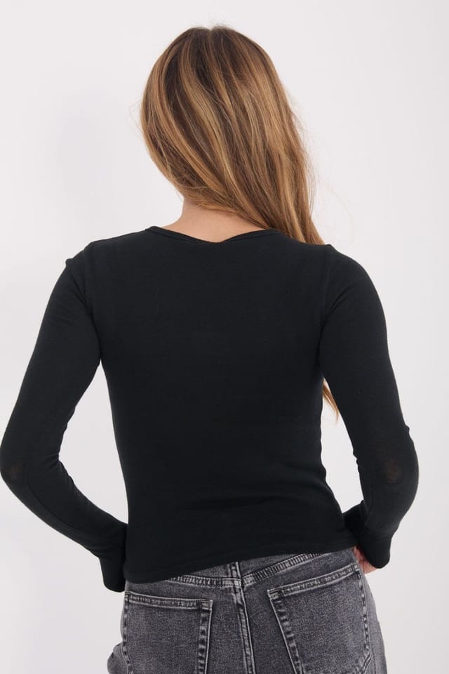 Love Lace Love Lace Women's Classic Fitted Cotton Long Sleeve Blouse in Black - 3