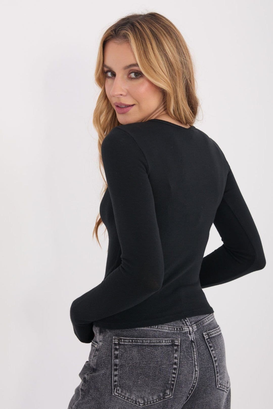 Love Lace Love Lace Women's Classic Fitted Cotton Long Sleeve Blouse in Black - 4