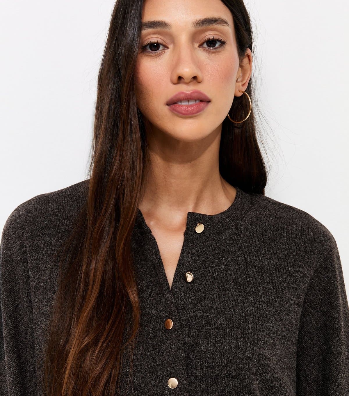 New Look Women's Dark Grey Fitted Hem Crew Neck Cardigan New Look