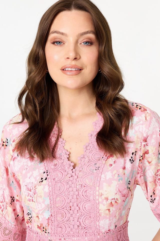 Izabel London Izabel London Women's Floral Lace Detail Maxi Dress in Pink - 2