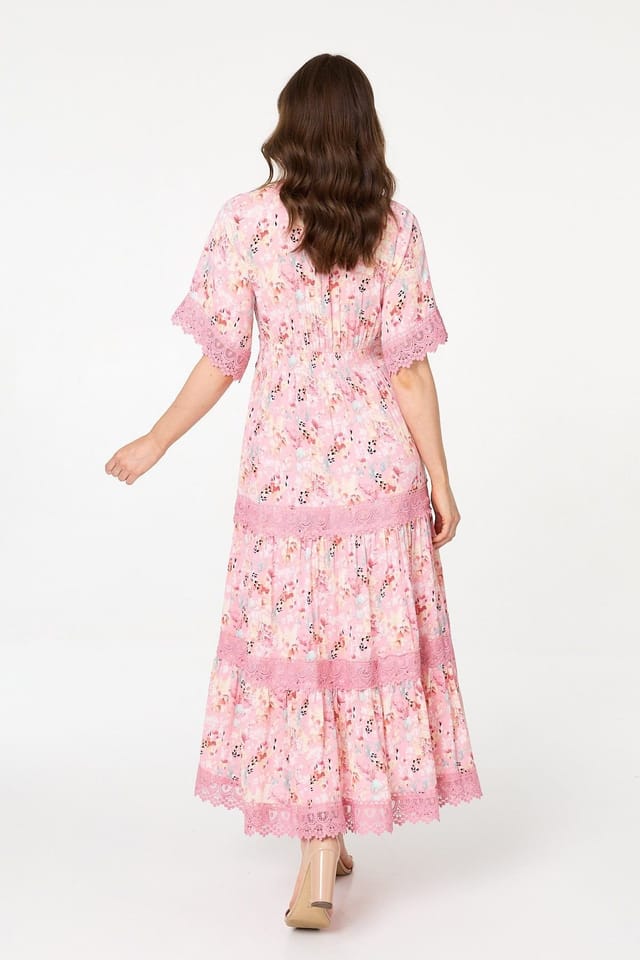 Izabel London Izabel London Women's Floral Lace Detail Maxi Dress in Pink - 3