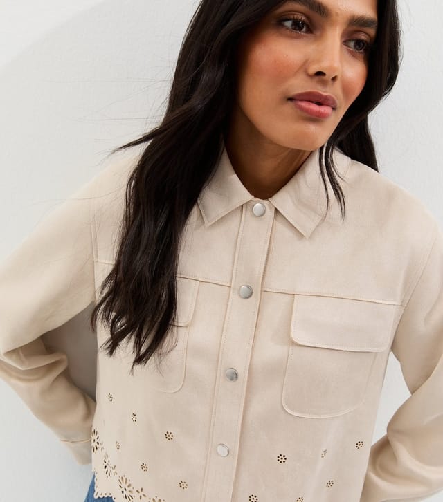 New Look Women's Stone Cutwork Faux Suede Shacket New Look - 2