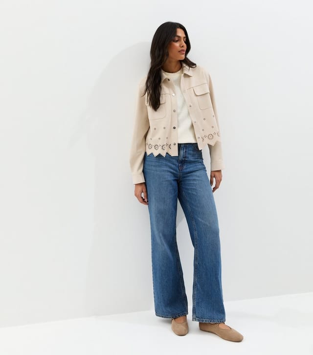 New Look Women's Stone Cutwork Faux Suede Shacket New Look - 3