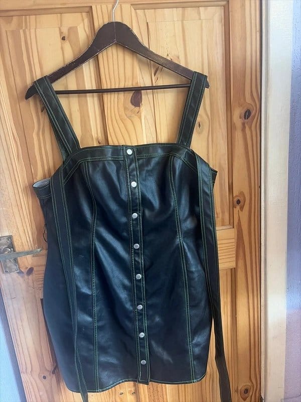 ASOS Black Leather-Look Dress with Green Stitching