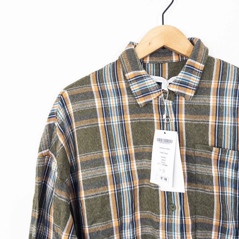 ASOS Urban Revivo at Asos Green Check Flannel Shirt Size 12 NEW Cotton Oversized - 1