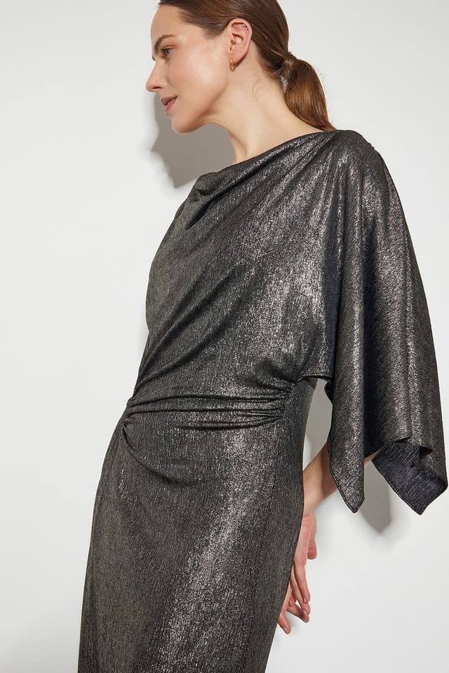 Monsoon Monsoon Women's Mila Drape Metallic Jersey Midi Dress Gold - 2