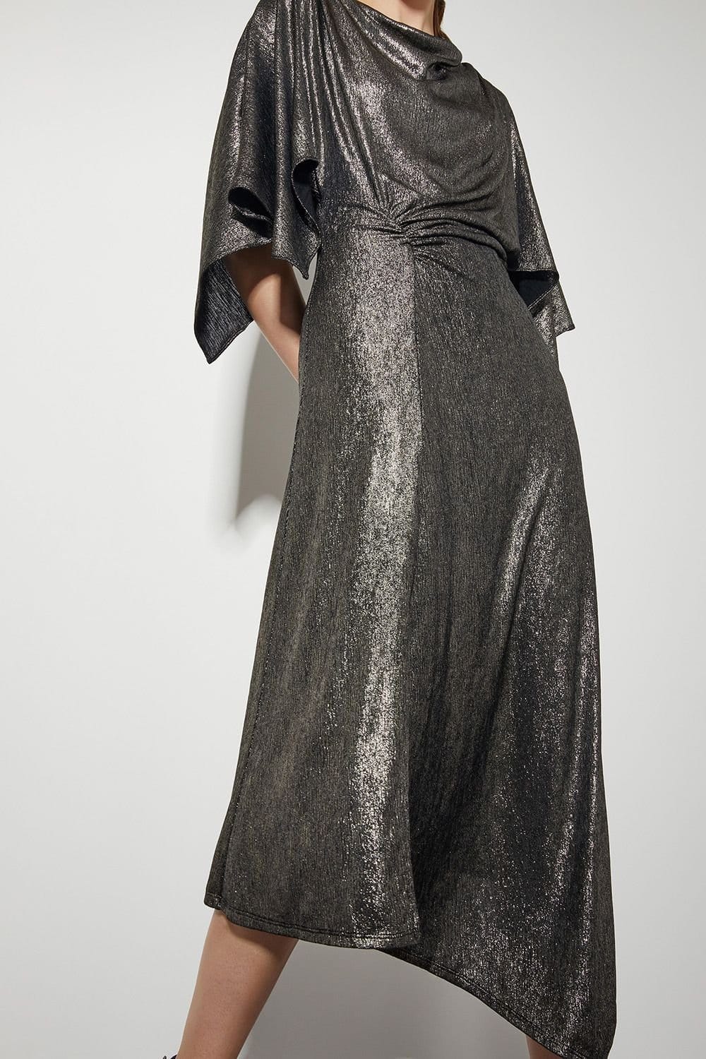 Monsoon Monsoon Women's Mila Drape Metallic Jersey Midi Dress Gold - 4
