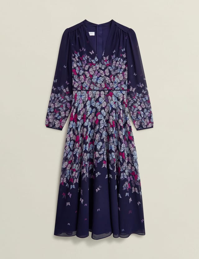 Hobbs London Hobbs London Women's Aurora Long Sleeve V-Neck Midi Dress in Navy - 2