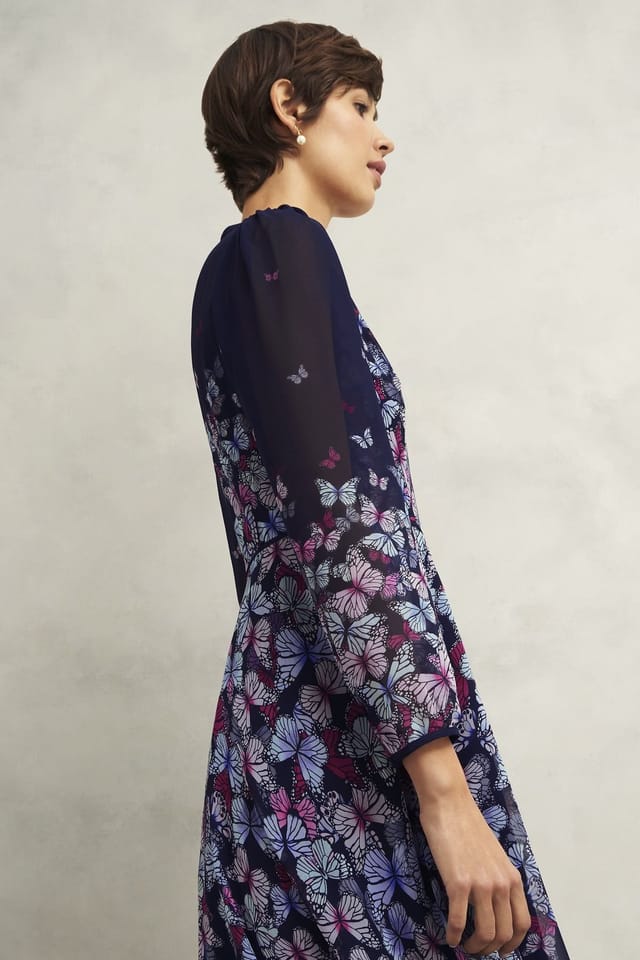 Hobbs London Hobbs London Women's Aurora Long Sleeve V-Neck Midi Dress in Navy - 3