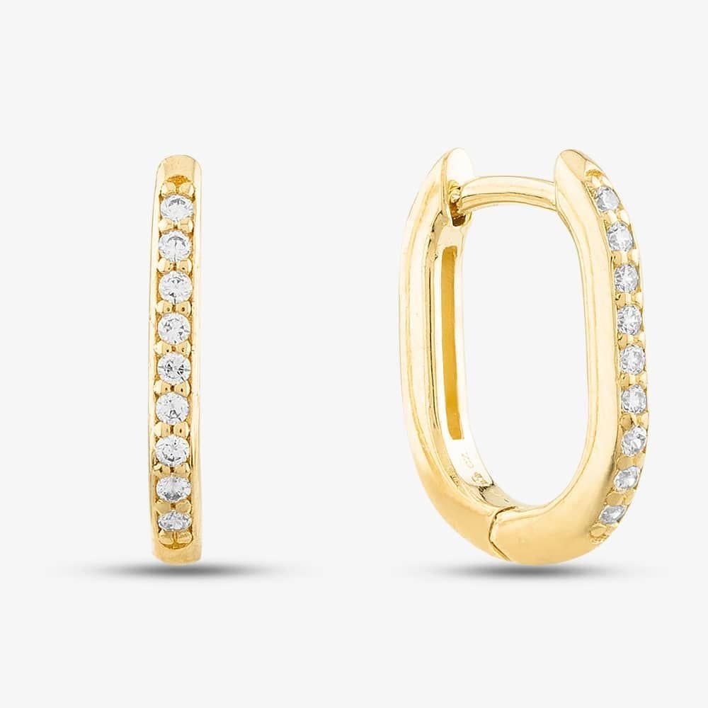 T.H.Baker T.H.Baker Women's 9ct Yellow Gold & Cubic Zirconia Rectangular Creole Hoop Earrings 1.57.9991