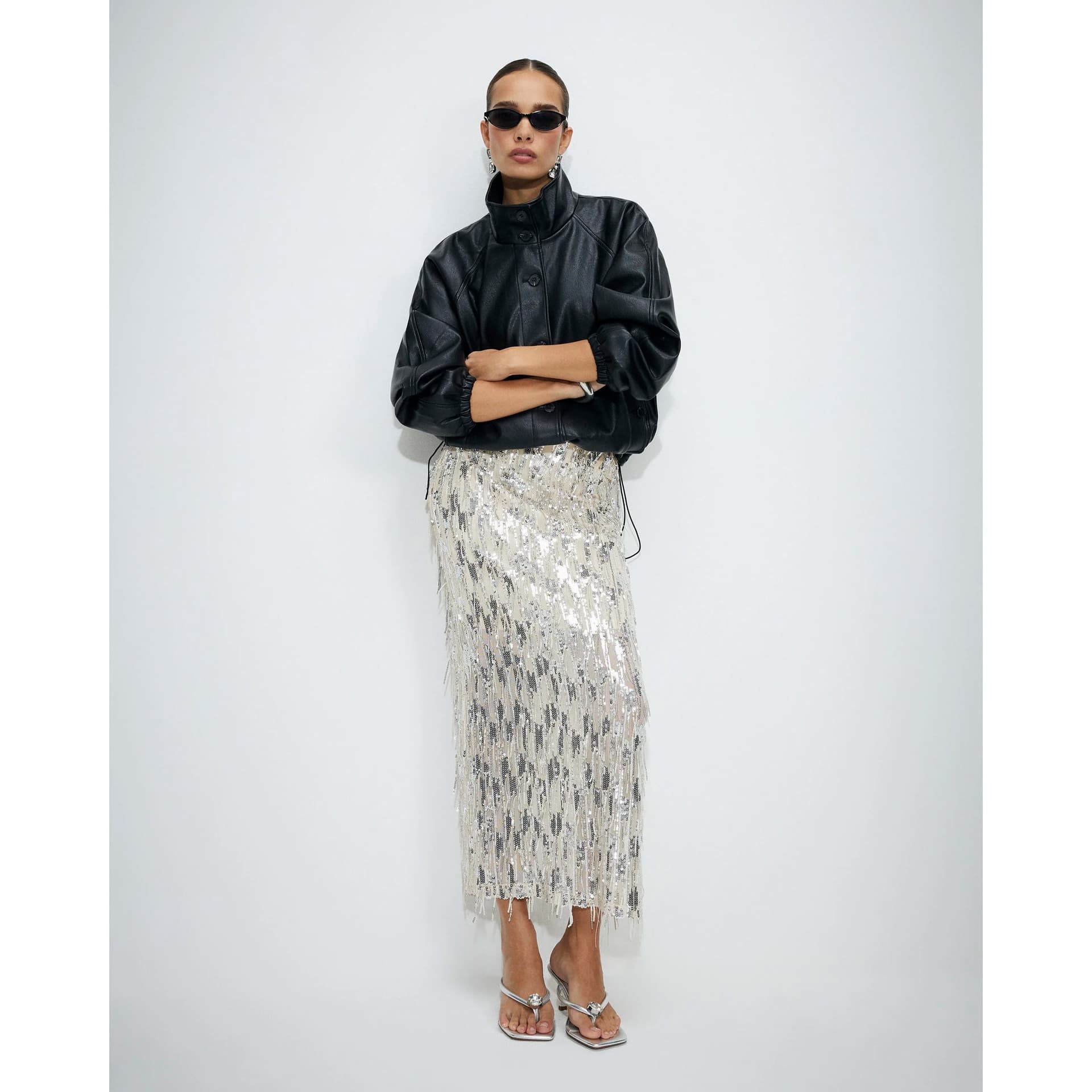 River Island River Island Womens Cream Sequin Midi Skirt